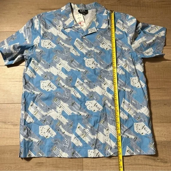 A.P.C. Chemisette Lloyd Short Sleeve Liberty Airplane Printed Shirt SizeXL NEW